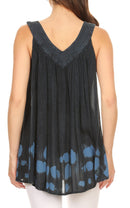 Sakkas Laura V Neck Sleeveless soft crinkled Stonewash Top Blouse with Embroidery
