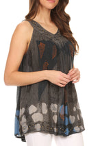 Sakkas Laura V Neck Sleeveless soft crinkled Stonewash Top Blouse with Embroidery