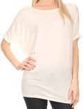 Sakkas Calloway Long Tall Thin Batwing Back Seam Blouse Shirt Tee Top With Drape#color_White