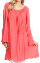 Sakkas Anna Casual Flowy Wide Neck 3/4 Sleeve Light Summer Boho Blouse Top