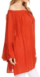 Sakkas Anna Casual Flowy Wide Neck 3/4 Sleeve Light Summer Boho Blouse Top