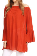 Sakkas Anna Casual Flowy Wide Neck 3/4 Sleeve Light Summer Boho Blouse Top