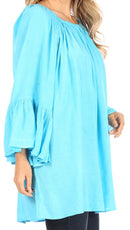 Sakkas Anna Casual Flowy Wide Neck 3/4 Sleeve Light Summer Boho Blouse Top