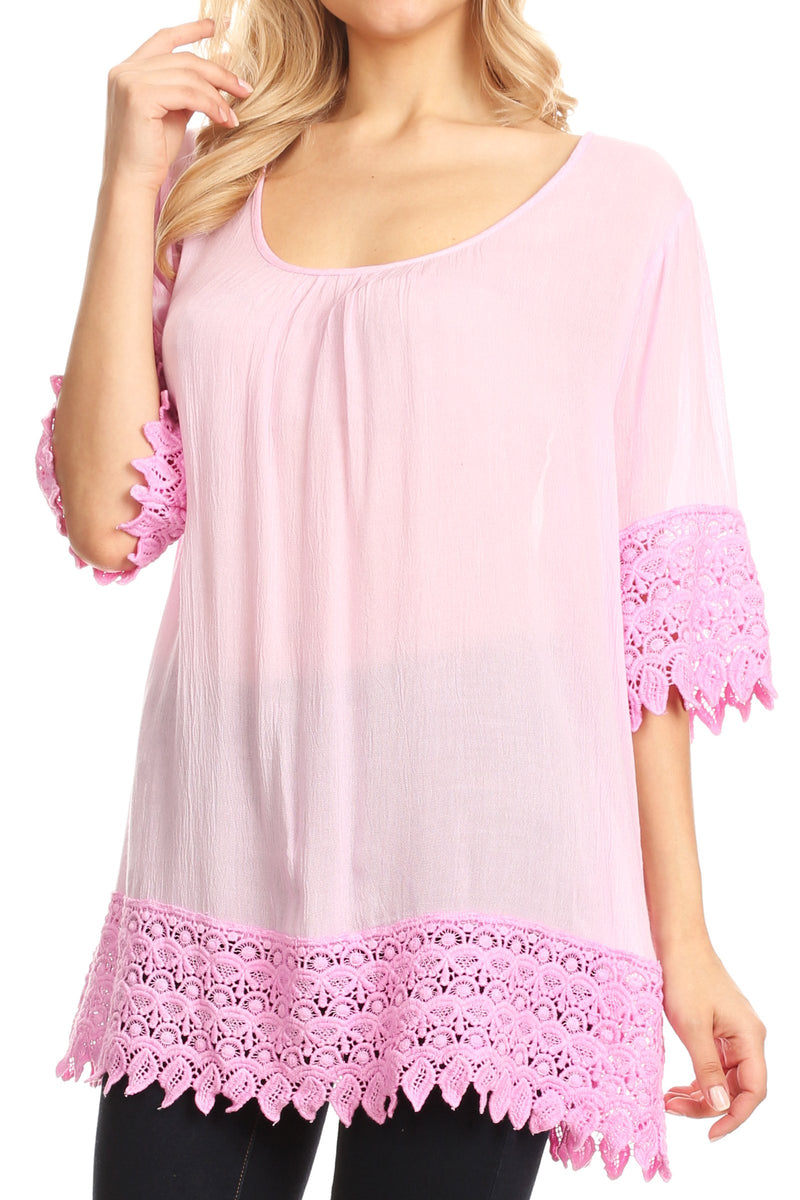 Sakkas Marija Womens Essential Everyday Lace Top Blouse Light Soft Summer Travel