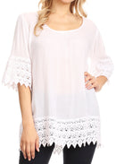 Sakkas Marija Womens Essential Everyday Lace Top Blouse Light Soft Summer Travel