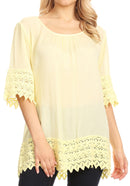 Sakkas Marija Womens Essential Everyday Lace Top Blouse Light Soft Summer Travel