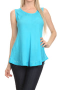 Sakkas Thorn Tropical Sleeveless Sequin Blouse Tank Top With Detailed Embroidery#color_Turquoise