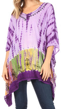 Sakkas Eliana Wide Long Tall Embroidered Tie Dye Ombre Batik Poncho Top Blouse#color_Purple