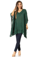 Sakkas Wren Lightweight Circle Poncho Top Blouse With Detailed Embroidery