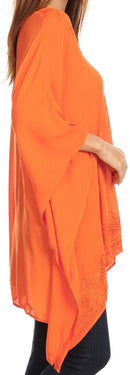 Sakkas Wren Lightweight Circle Poncho Top Blouse With Detailed Embroidery