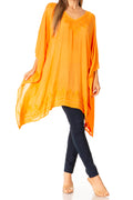 Sakkas Wren Lightweight Circle Poncho Top Blouse With Detailed Embroidery#color_P-MariGold