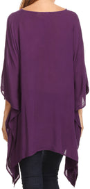 Sakkas Wren Lightweight Circle Poncho Top Blouse With Detailed Embroidery