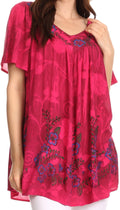 Sakkas Kyla Relaxed Fit Floral Sequin Embroidered V-neck Cap Sleeve Blouse / Top#color_Maroon