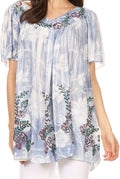 Sakkas Kyla Relaxed Fit Floral Sequin Embroidered V-neck Cap Sleeve Blouse / Top#color_White
