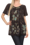 Sakkas Poppy Floral Hand Dyed Dye Pattern Top Blouse With Beaded Sequin V Neck#color_Black