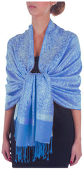 Sakkas 70" x 28" Paisley Self-Design Pashmina Shawl / Wrap / Stole#color_DenimBlue