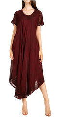 Sakkas Everyday Essentials Cap Sleeve Caftan Dress / Cover Up#color_A-Burgundy