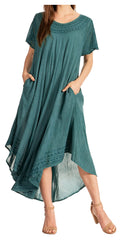 Sakkas Everyday Essentials Cap Sleeve Caftan Dress / Cover Up#color_A-Teal