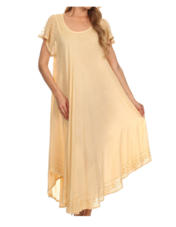 Sakkas Everyday Essentials Cap Sleeve Caftan Dress / Cover Up#color_Beige