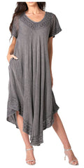Sakkas Everyday Essentials Cap Sleeve Caftan Dress / Cover Up#color_Dark Grey