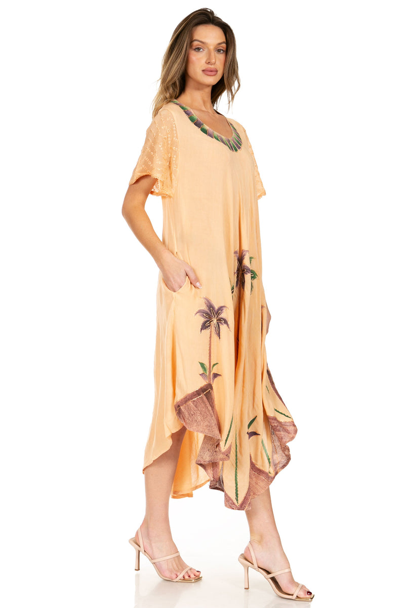 Sakkas Watercolor Palm Tree Tank Caftan Dress