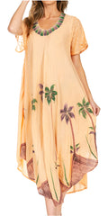 Sakkas Watercolor Palm Tree Tank Caftan Dress#Color_Beige