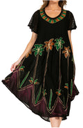 Sakkas Watercolor Palm Tree Tank Caftan Dress#Color_Black