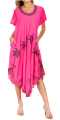 Sakkas Watercolor Palm Tree Tank Caftan Dress#Color_Pink