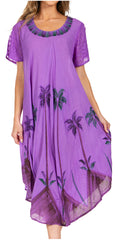 Sakkas Watercolor Palm Tree Tank Caftan Dress#Color_Purple