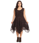 Sakkas Sundara Stonewashed Rayon Embroidered Mid Length Dress