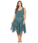 Sakkas Sundara Stonewashed Rayon Embroidered Mid Length Dress