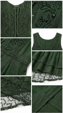 Sakkas Sundara Stonewashed Rayon Embroidered Mid Length Dress