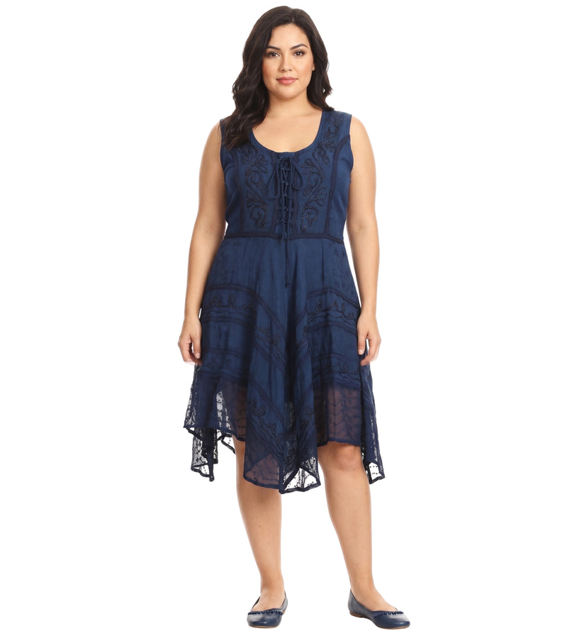 sakkas sundara stonewashed rayon embroidered mid length dress Sakkas Sundara Stonewashed Rayon Embroidered Mid Length Dress