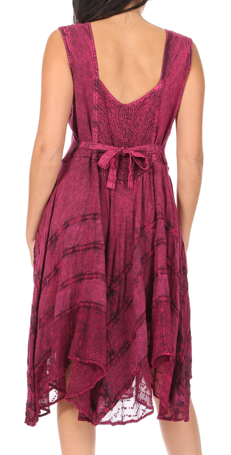 sakkas sundara stonewashed rayon embroidered mid length dress Sakkas Sundara Stonewashed Rayon Embroidered Mid Length Dress - Orchid