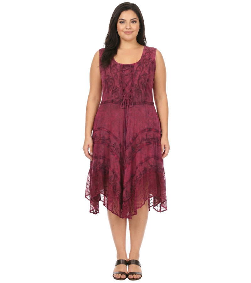 sakkas sundara stonewashed rayon embroidered mid length dress Sakkas Sundara Stonewashed Rayon Embroidered Mid Length Dress - Orchid