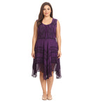 Sakkas Sundara Stonewashed Rayon Embroidered Mid Length Dress