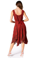 Sakkas Sundara Stonewashed Rayon Embroidered Mid Length Dress