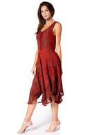 Sakkas Sundara Stonewashed Rayon Embroidered Mid Length Dress