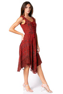 Sakkas Sundara Stonewashed Rayon Embroidered Mid Length Dress