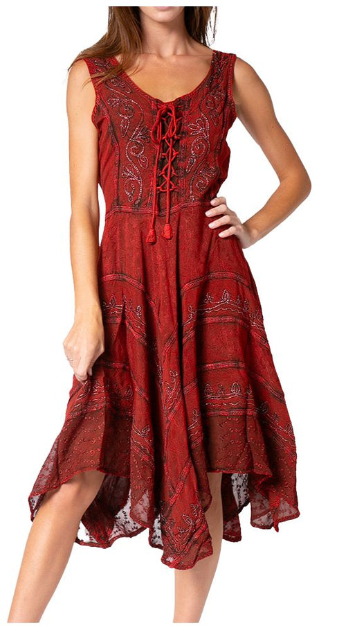 Sakkas Sundara Stonewashed Rayon Embroidered Mid Length Dress 1X/2X / Black Sakkas Sundara Stonewashed Rayon Embroidered Mid Length Dress 1X/2X / Black