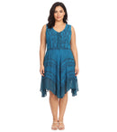 Sakkas Sundara Stonewashed Rayon Embroidered Mid Length Dress