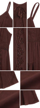 Sakkas Allie Stonewashed Embroidered Adjustable Spaghetti Straps Long Dress