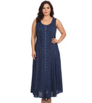 Sakkas Maya Floral Embroidered Sleeveless Button Up Rayon Dress