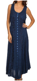 Sakkas Maya Floral Embroidered Sleeveless Button Up Rayon Dress#Color_Blue