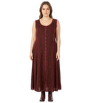 Sakkas Maya Floral Embroidered Sleeveless Button Up Rayon Dress