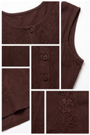 Sakkas Maya Floral Embroidered Sleeveless Button Up Rayon Dress