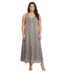 Sakkas Maya Floral Embroidered Sleeveless Button Up Rayon Dress