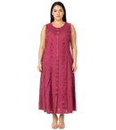 Sakkas Maya Floral Embroidered Sleeveless Button Up Rayon Dress