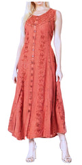 Sakkas Maya Floral Embroidered Sleeveless Button Up Rayon Dress#color_P-Coral