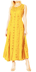 Sakkas Maya Floral Embroidered Sleeveless Button Up Rayon Dress#color_P-Sunglow